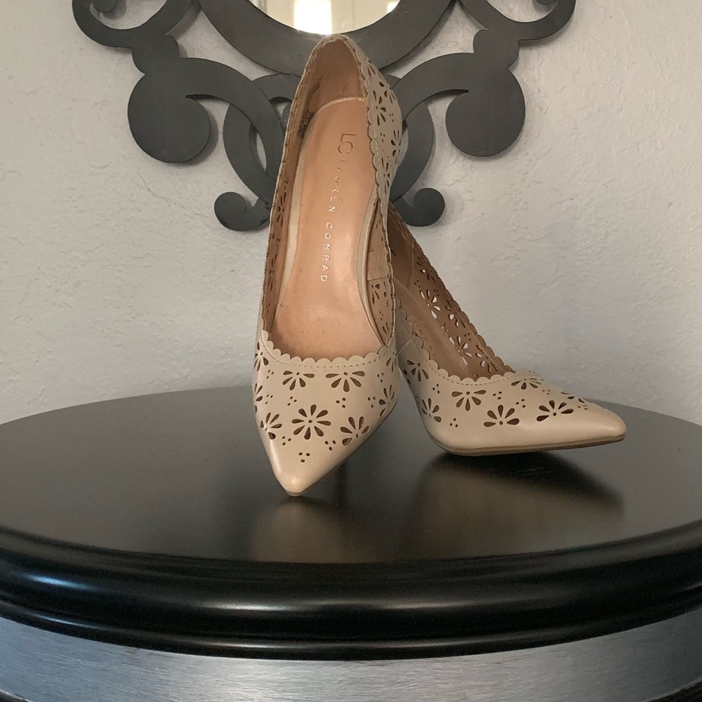 Lauren Conrad nude floral stilettos
